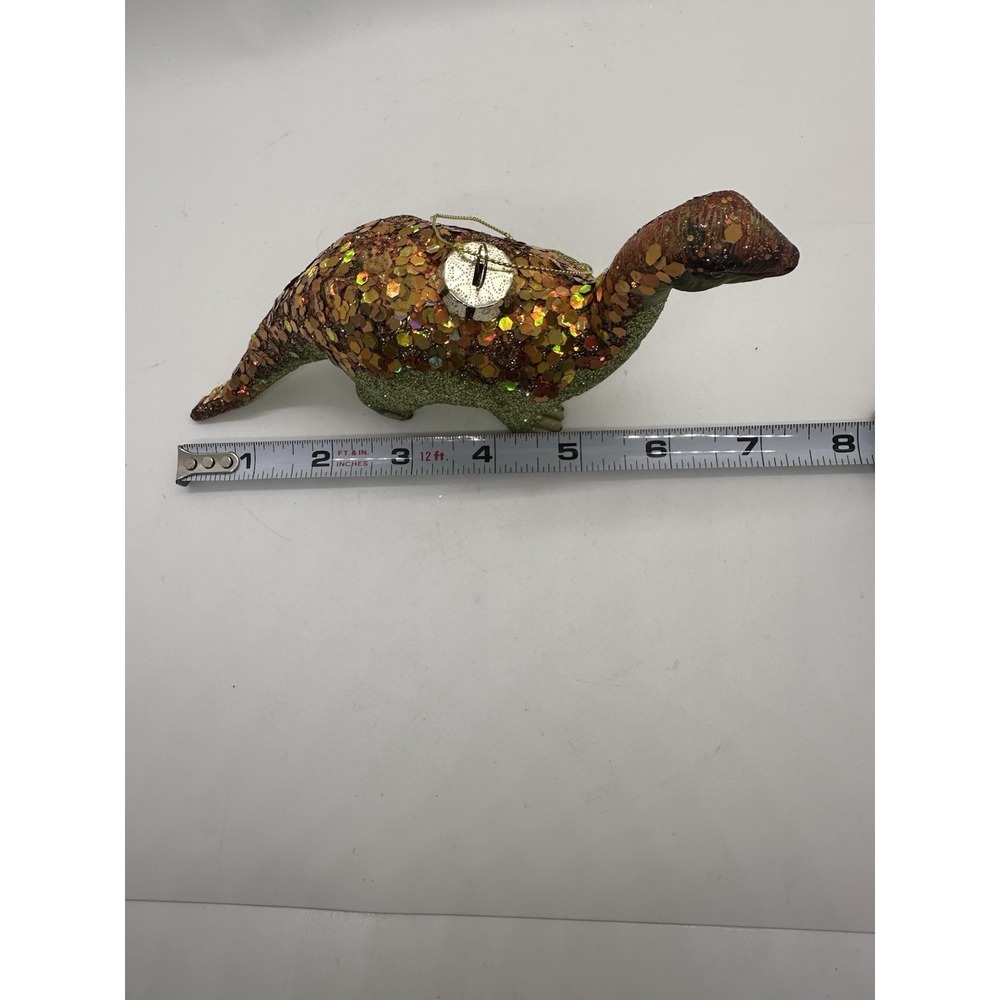 Robert Stanley Blown‎ Glass Brontosaurus Dinosaur Ornament Green Orange Glitter - Picture 2 of 7